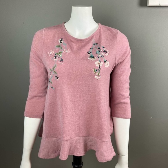 LC Lauren Conrad Sweater Pink Peplum Embroidered small - Picture 1 of 11